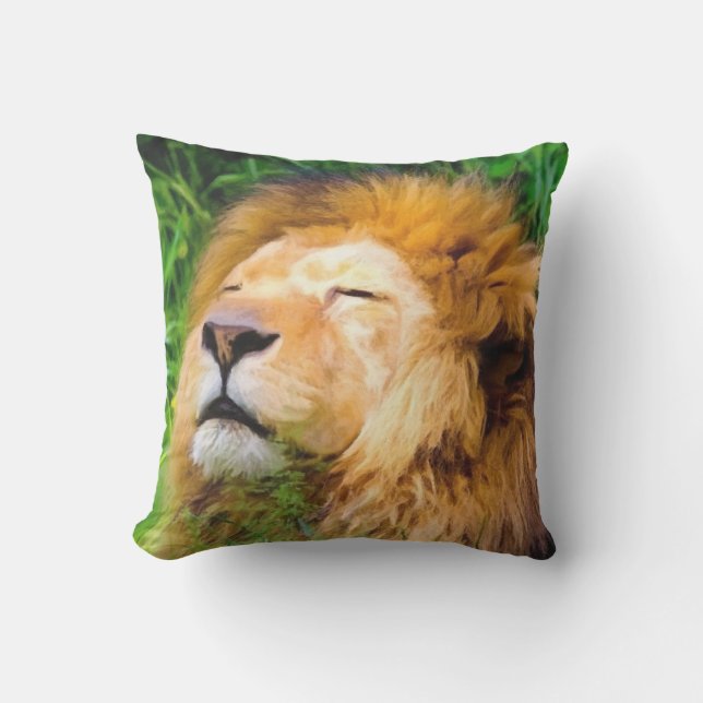 Male Lion Basking in Sun Big Cat Cushion (Front)