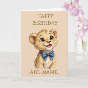 Male Lion Cub: Baby Animal Pastel Bow Birthday Card