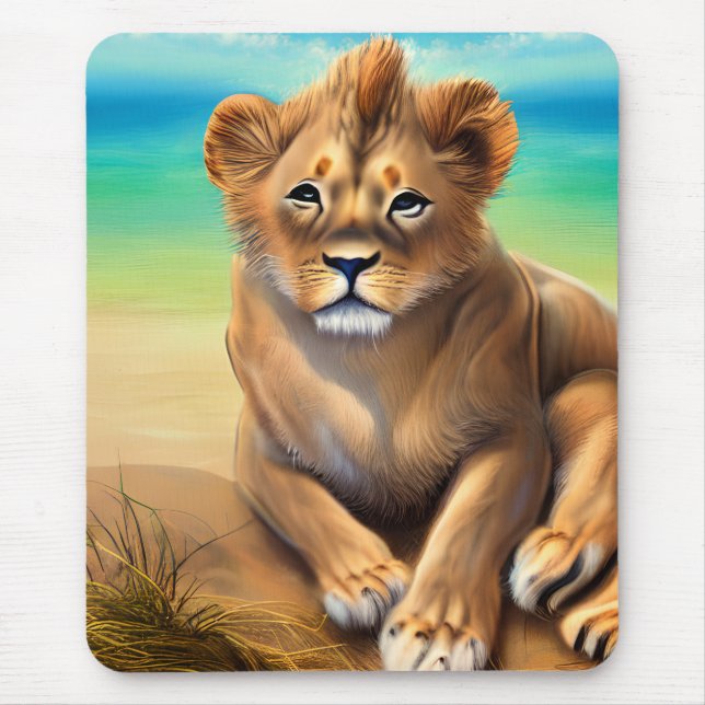 Male Lion Cub on a Beach  Mouse Mat (Front)