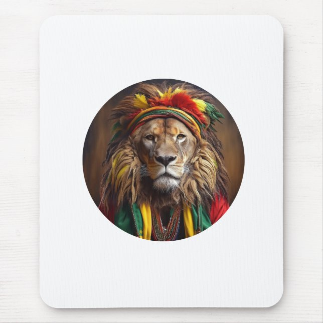 Male Lion Dressed In Rastafarian Outfit Mouse Mat (Front)