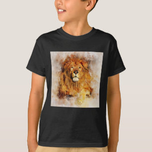 Male Lion With Large Mane Watercolor Portrait T-Shirt