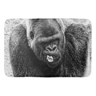Male Lowland Silverback Gorilla, Black and White Bath Mat