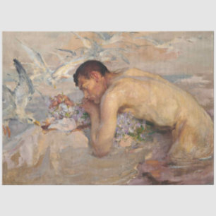 Male Mermaid Vintage Artwork Beach Art Tissue Paper