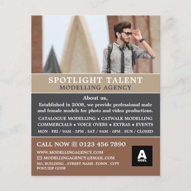 Male Model, Modelling Agency, Model Agent Flyer (Front)