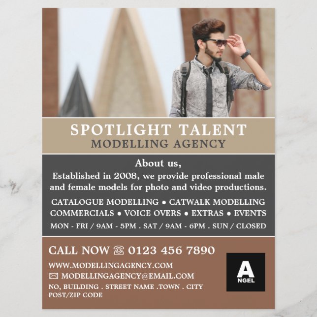 Male Model, Modelling Agency, Model Agent Flyer (Front)