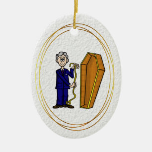Male Mortician Measuring Coffin Ornament          