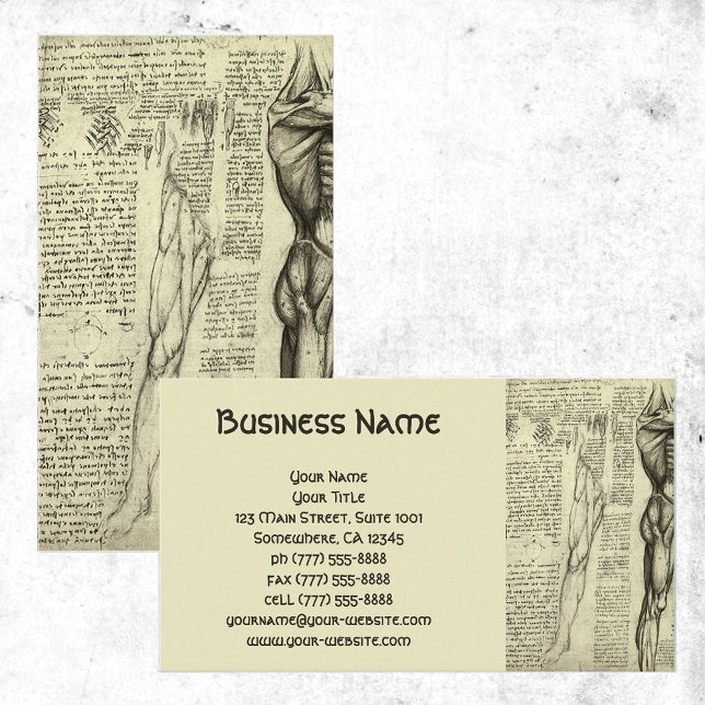 Male Muscle Anatomy Sketch by Leonardo da Vinci Business Card (Creator Uploaded)