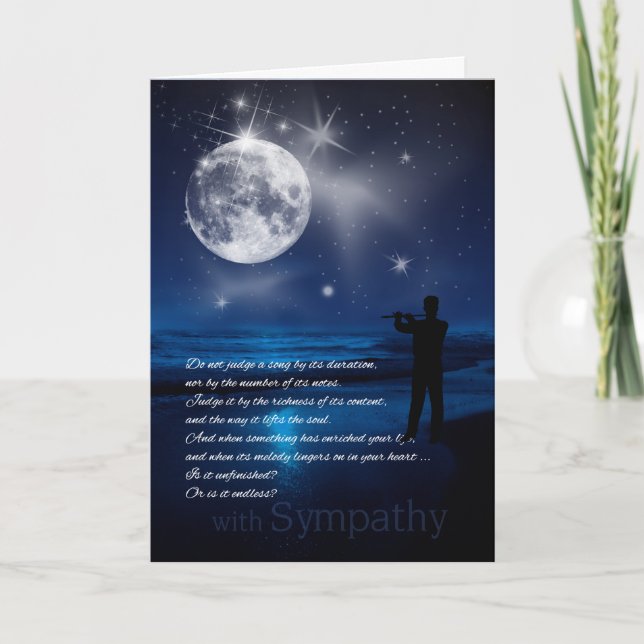 Male Musician Sympathy Moonlit Beach Endless Song Card (Front)