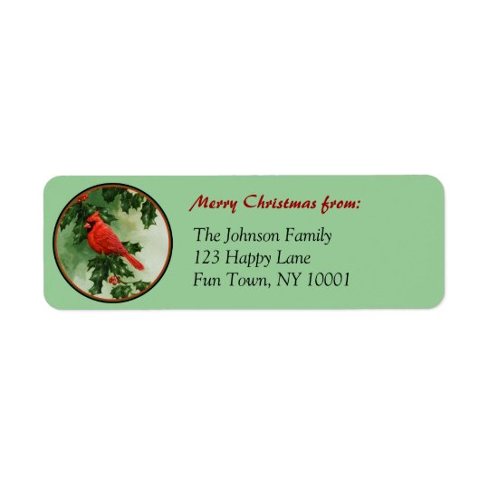 Male Northern Cardinal and Holly Return Address Label