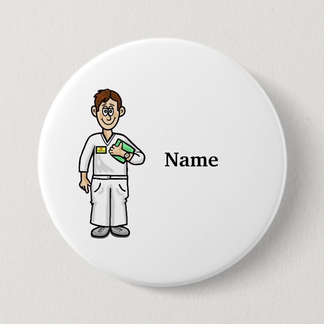 Male Nurse Big White Button  Add Name! (Front)