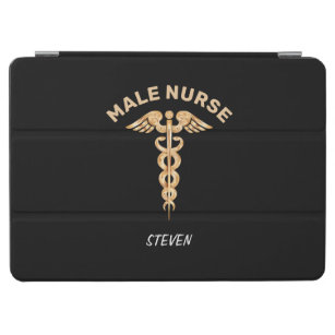 Male Nurse Black Gold Caduceus Personalised iPad Air Cover