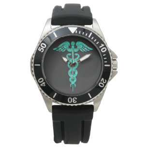Male Nurse Black Turquoise Caduceus Watch