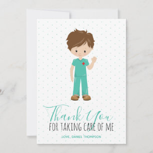 Male Nurse  Blue Typography Polka Dot Thank You Card