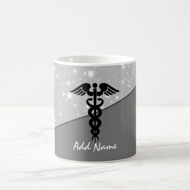Male Nurse Caduceus Medical Black Grey White Coffee Mug (Center)