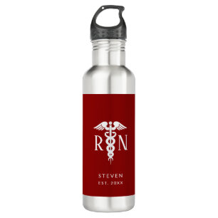 Male Nurse Graduate Caduceus Burgundy Personalised 710 Ml Water Bottle
