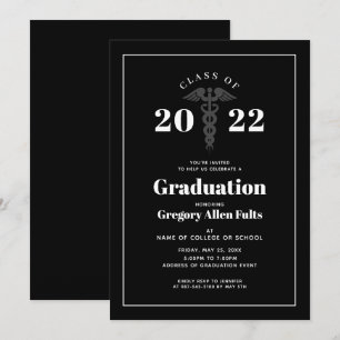 Male Nurse Graduation Black and White Medical Invitation