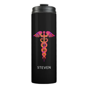 Male Nurse Medical Caduceus Colourful Black Name Thermal Tumbler