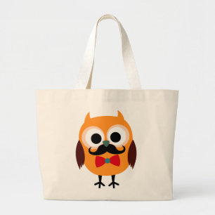 Male Owl with Black Moustache Large Tote Bag