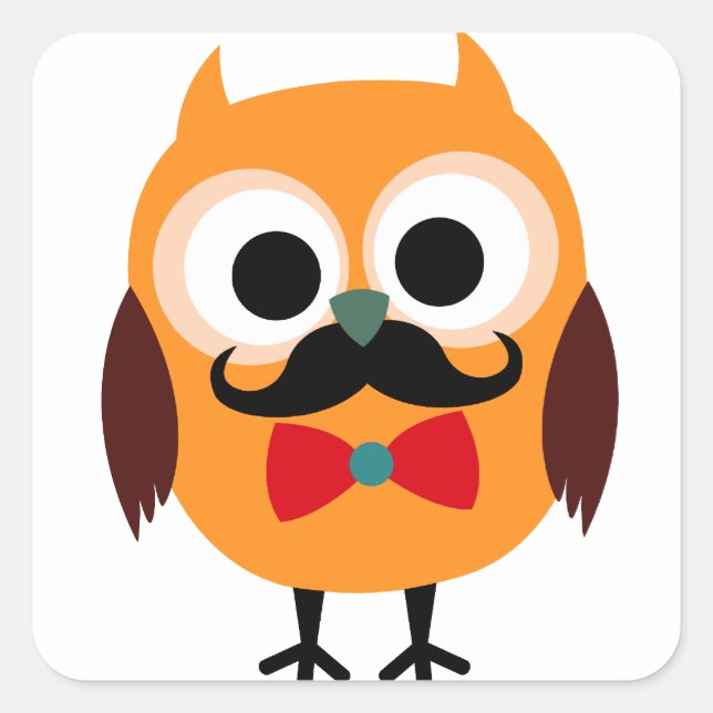 Male Owl with Black Moustache Square Sticker (Front)