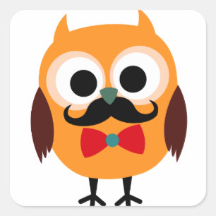 Male Owl with Black Moustache Square Sticker