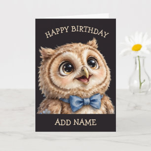 Male OWLET: Baby Animal Pastel Bow Birthday Card