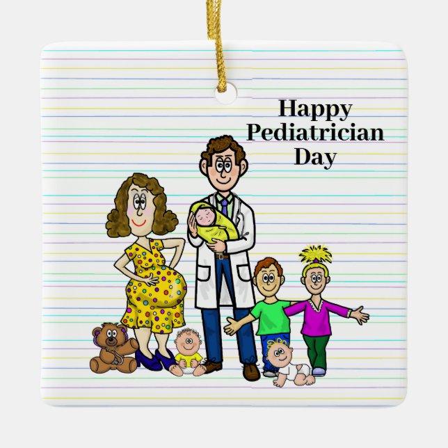 Male Paediatrician with Children Christmas Ornamen Ceramic Ornament (Front)