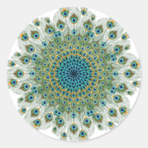 Male Peacock Colorful Mandala Classic Round Sticker