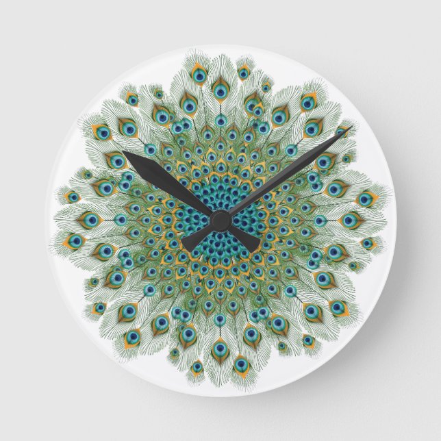 Male Peacock Colourful Mandala Round Clock (Front)