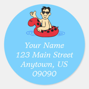 Male Pool Party Address Label (Red)
