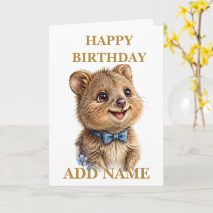 Male Quokka: Baby Animal Pastel bow Birthday Card