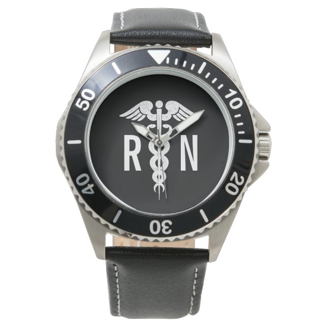 Male Registered Nurse Caduceus Medical Black White Watch (Front)