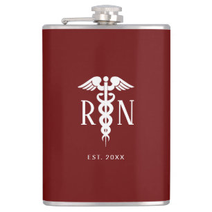 Male Registered Nurse Medical Caduceus Burgundy Hip Flask