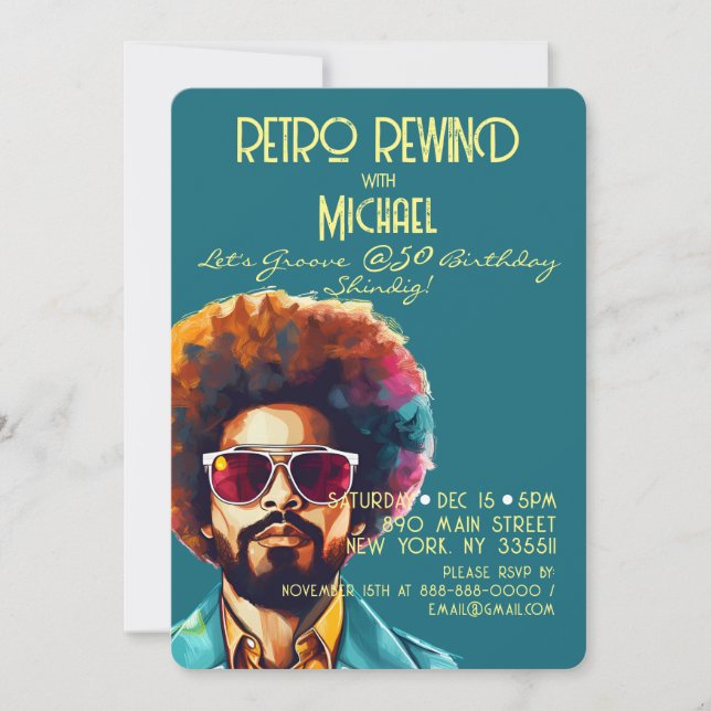 Male Retro Rewind 50th Birthday Shindig Party Invitation (Front)