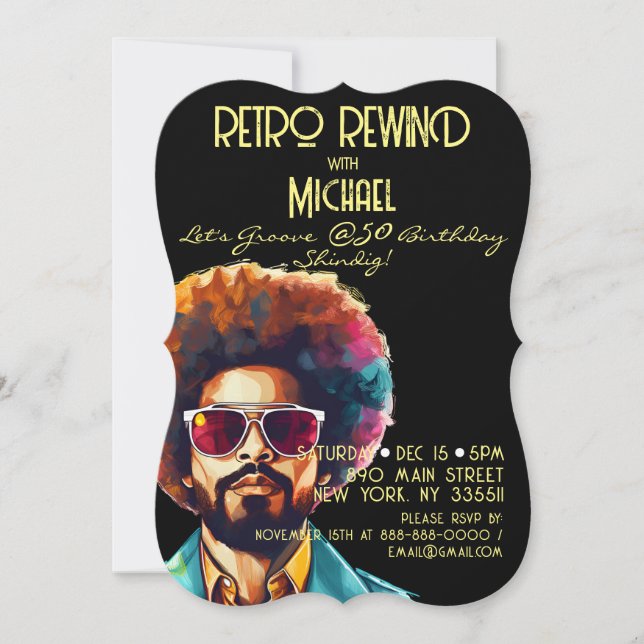 Male Retro Rewind 50th Birthday Shindig Party Invitation (Front)