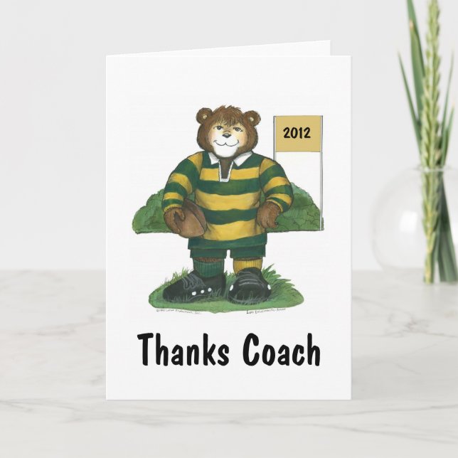 Male Rugby Bear in Green and Gold Thank You Card (Front)