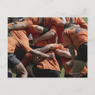 Male rugby players in scrum, rear view postcard