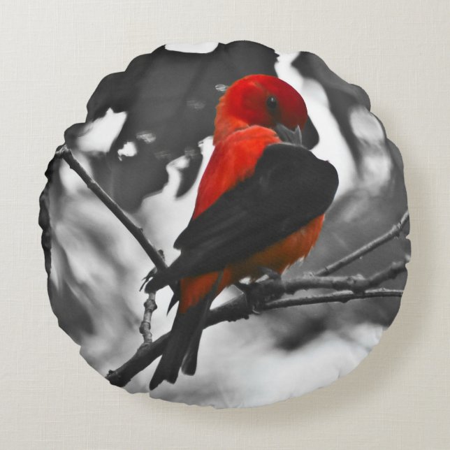 Male Scarlet Tanager Round Cushion (Front)