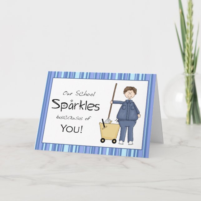Male School Custodian Thank You Card (Front)