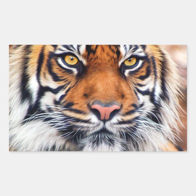 Male Siberian Tiger Paint Photograph Rectangular Sticker (Front)