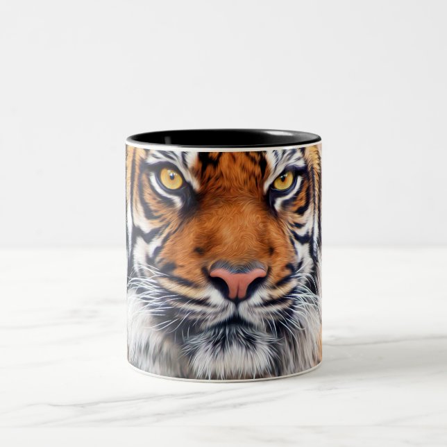 Male Siberian Tiger Paint Photograph Two-Tone Coffee Mug (Center)