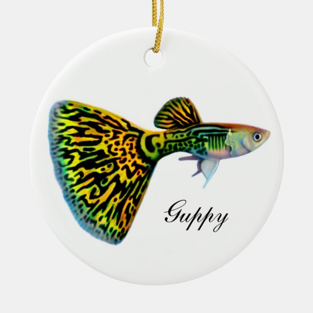 Male Snakeskin Guppy Fish Customisable Ornament (Front)