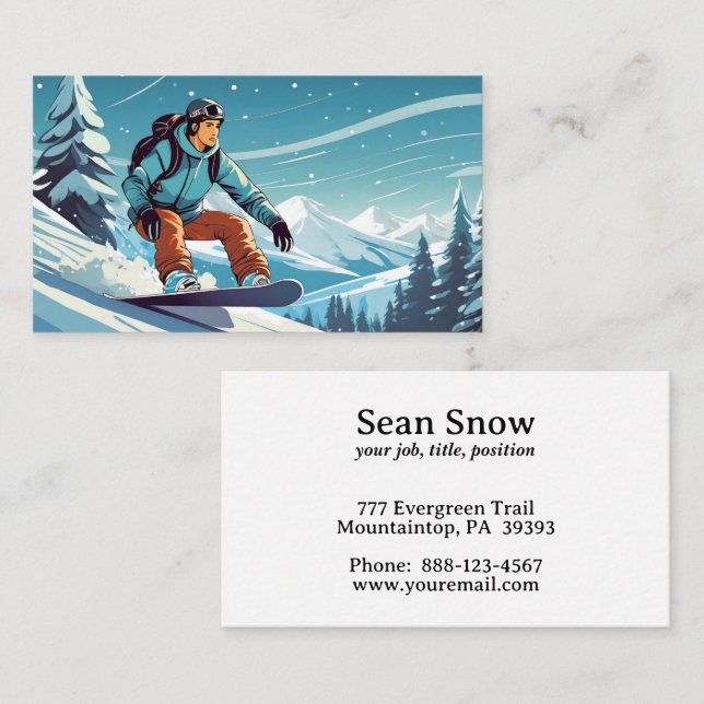 male snowboarder on a mountain business card (Front/Back)
