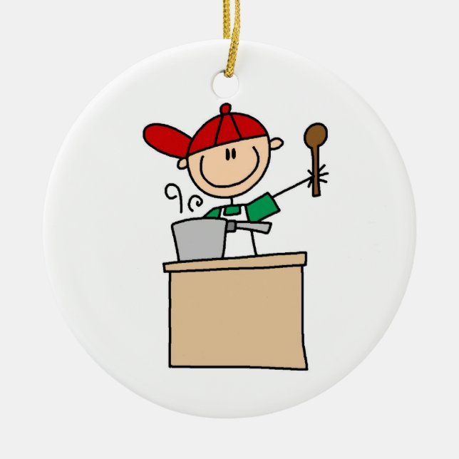 Male Stick Figure Cook Ceramic Tree Decoration (Front)
