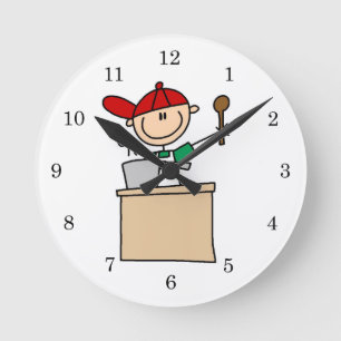 Male Stick Figure Cook Round Clock