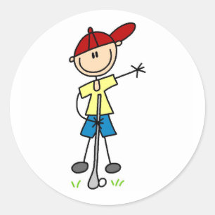 Male Stick Figure Golfer Classic Round Sticker