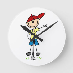 Male Stick Figure Golfer Round Clock