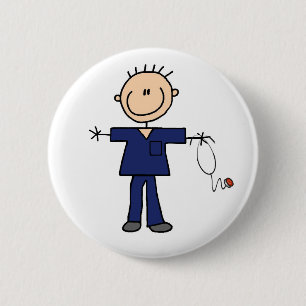 Male Stick Figure Nurse - Blue 6 Cm Round Badge