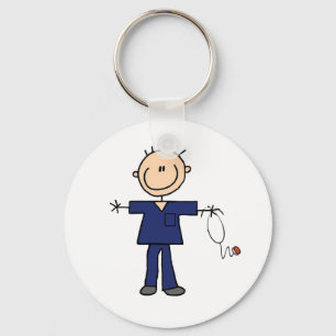 Male Stick Figure Nurse - Blue Key Ring