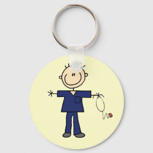 Male Stick Figure Nurse - Blue Key Ring