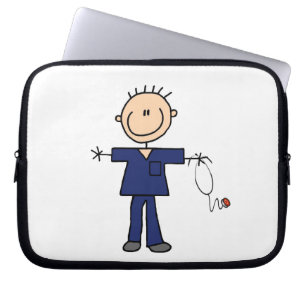 Male Stick Figure Nurse - Blue Laptop Sleeve